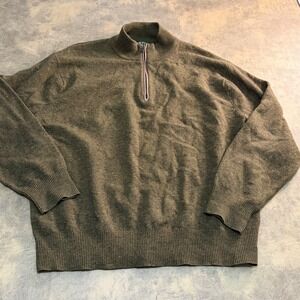 Orvis Quarter Zip Sweater Mens XXL Green Wool Donegal Suede Trim 2M7P-697782